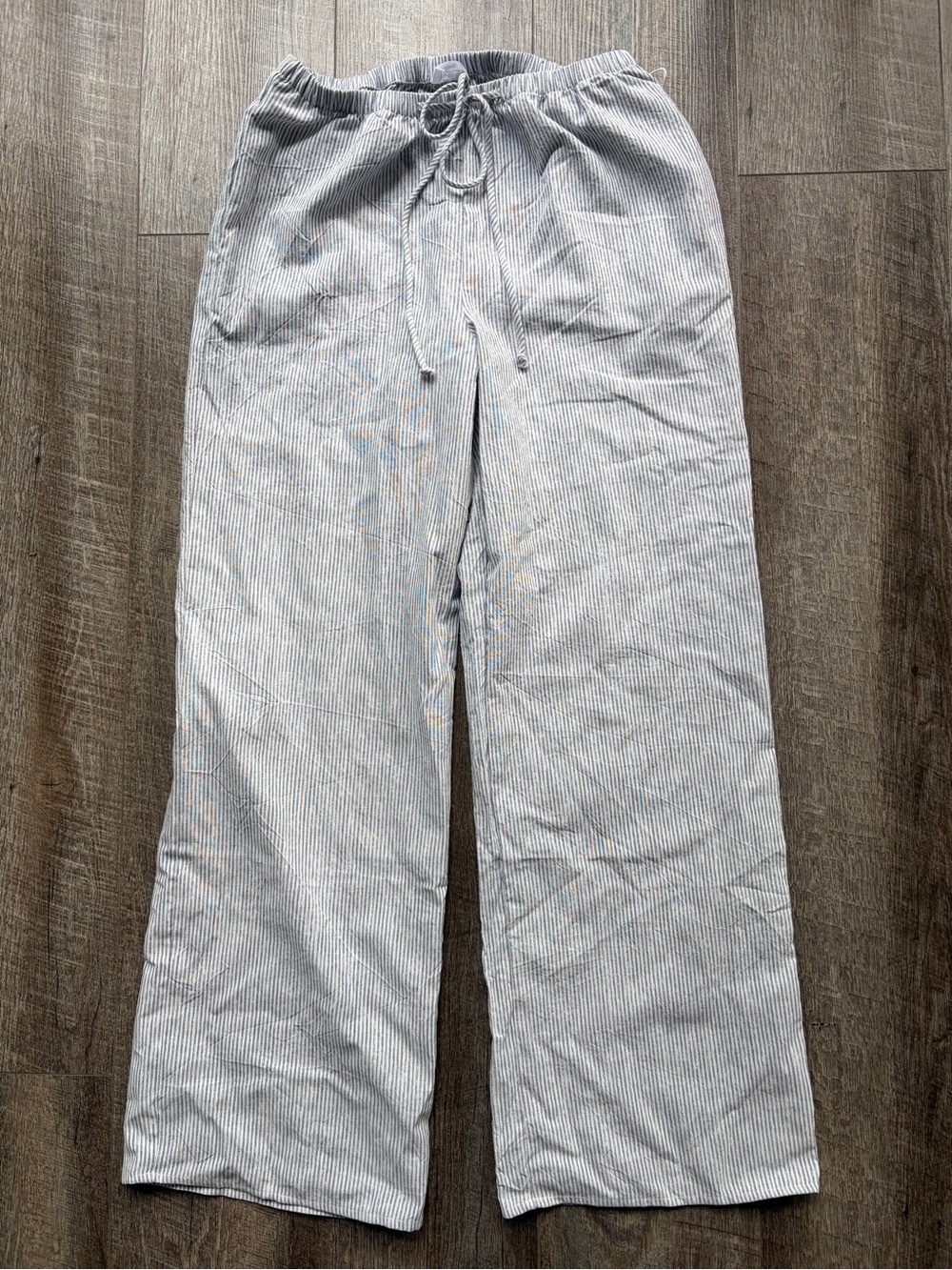 Sienna Sky Wide-Leg Drawstring Pants - Light Blue Stripe